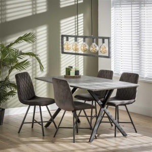 Eetkamertafel 160 ovaal blad zwart gepoedercoat frame / 3D betonlook grijs