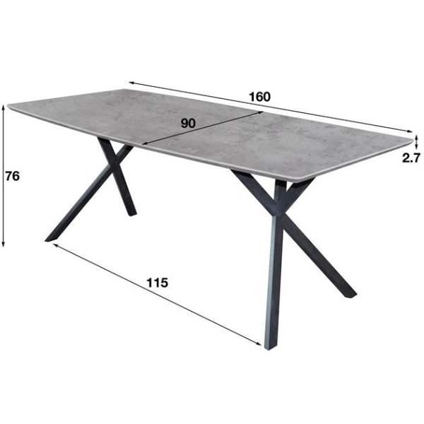 Eetkamertafel 160 ovaal blad zwart gepoedercoat frame / 3D betonlook grijs