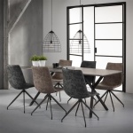 Eetkamertafel 190 ovaal blad zwart gepoedercoat frame / 3D betonlook grijs