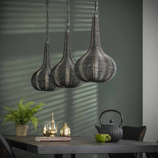 Hanglamp 3L wire kegel / Antiek Nikkel