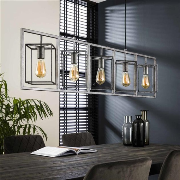 Hanglamp 5L cubic tower / Oud zilver