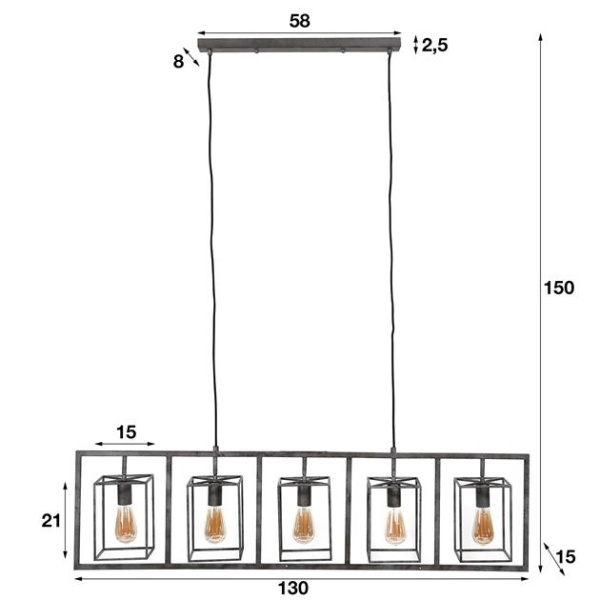 Hanglamp 5L cubic tower / Oud zilver