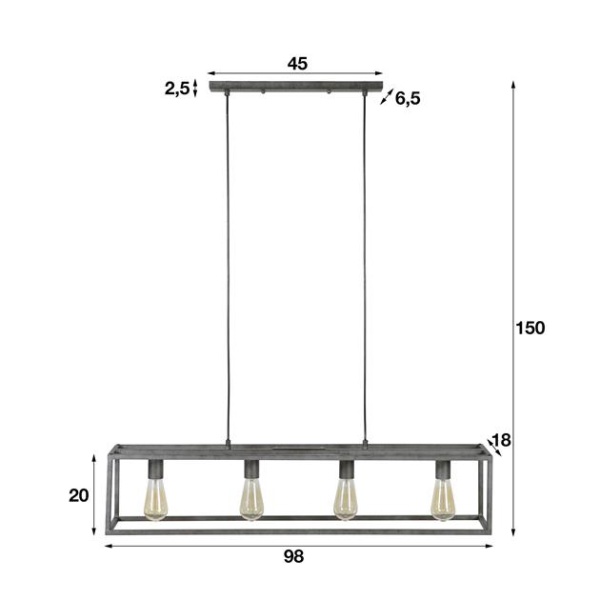 Hanglamp 4L cubic / Oud zilver