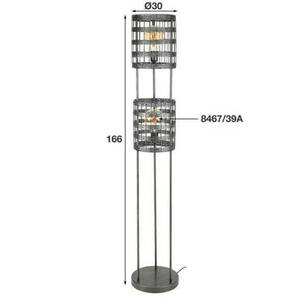 Vloerlamp 2L metal blinds / Zwart nikkel