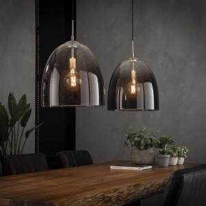 Hanglamp 2x 40 shaded ovaal glas / Mat nikkel