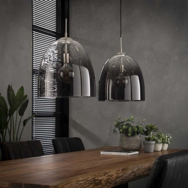 Hanglamp 2x 40 shaded ovaal glas / Mat nikkel