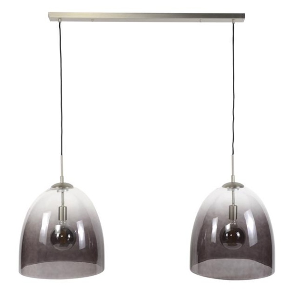 Hanglamp 2x 40 shaded ovaal glas / Mat nikkel