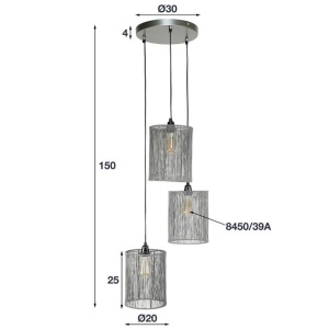 Hanglamp 3L stringshade metal getrapt / Zwart nikkel