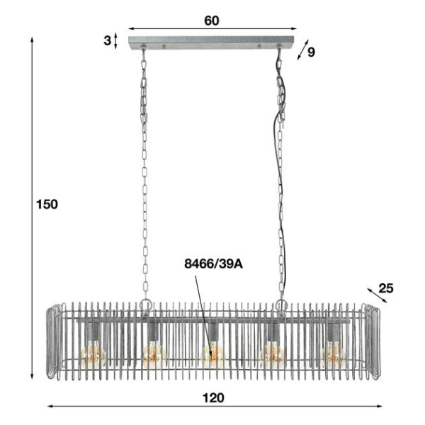 Hanglamp trax 120cm / Oud zilver