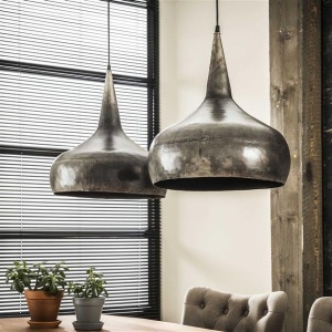 Hanglamp 2x40 trechter / Oud zilver