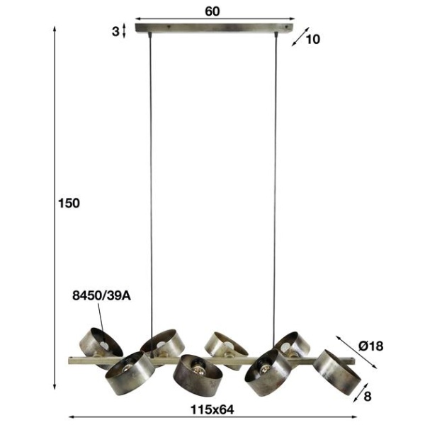 Hanglamp 8L rotar / Oud zilver