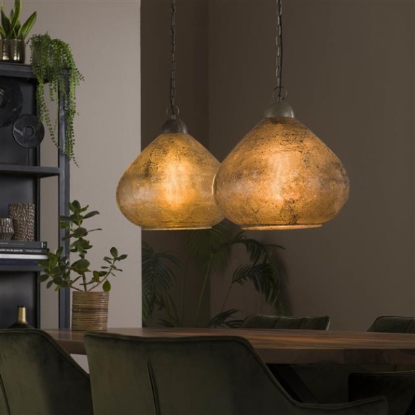 Hanglamp 2L bell clearstone / Oud zilver