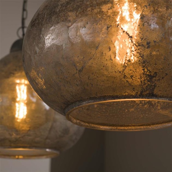 Hanglamp 2L bell clearstone / Oud zilver