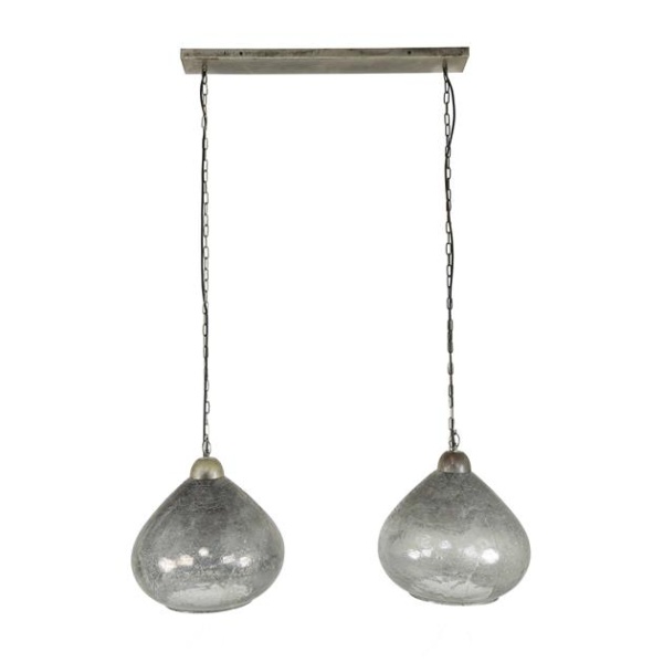 Hanglamp 2L bell clearstone / Oud zilver