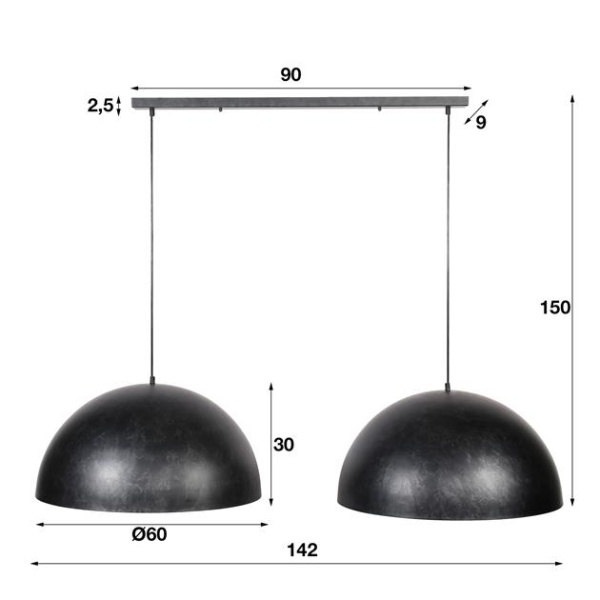 Hanglamp 2x 60 Dome / Charcoal