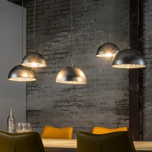 Hanglamp 5L met crossbar en old silvery mirror inside. / Old silvery finish