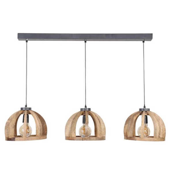 Hanglamp 3x 30 gebogen houten spijlen / Massief mango naturel