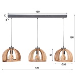 Hanglamp 3x 30 gebogen houten spijlen / Massief mango naturel
