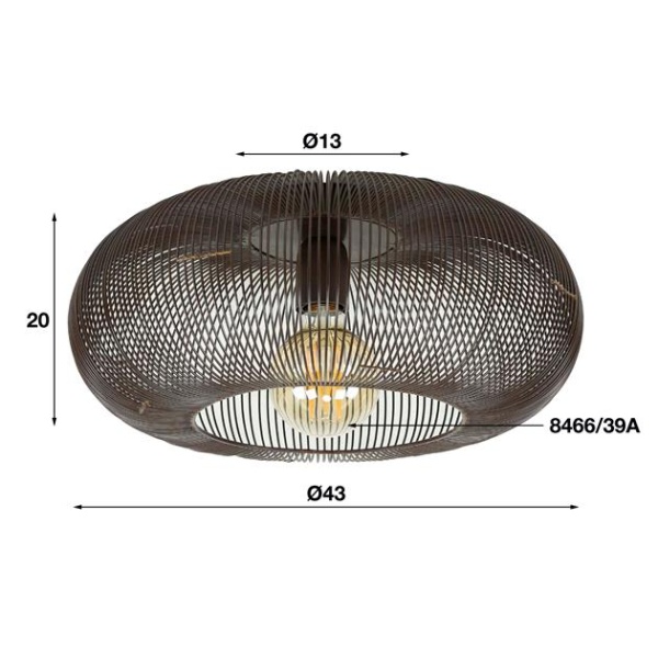 Plafondlamp 43 copper twist / Zwart nikkel