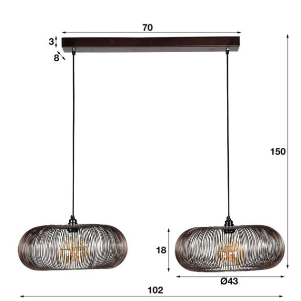 Hanglamp 2x 43 disk wire copper twist / Zwart nikkel