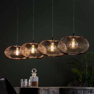 Hanglamp 4x 35 disk wire copper twist / Zwart nikkel