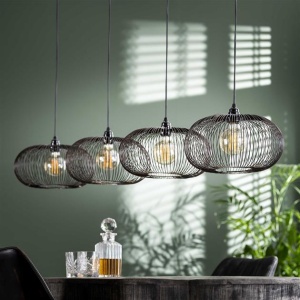 Hanglamp 4x 35 disk wire copper twist / Zwart nikkel