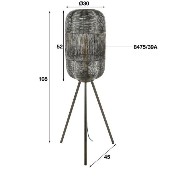 Vloerlamp tripod web / Zwart nikkel