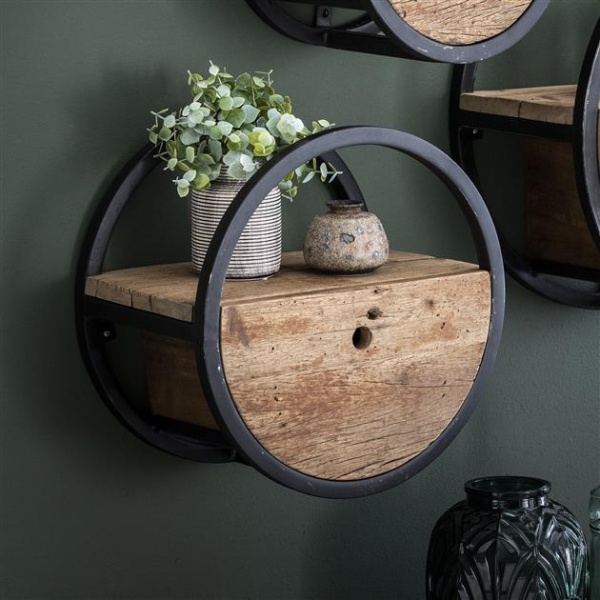 Wandschap circular 40 met lade / Robuust hardhout