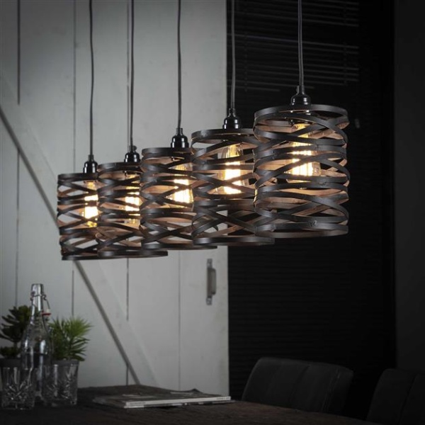 Hanglamp 5x 17 spindle / Slate grey
