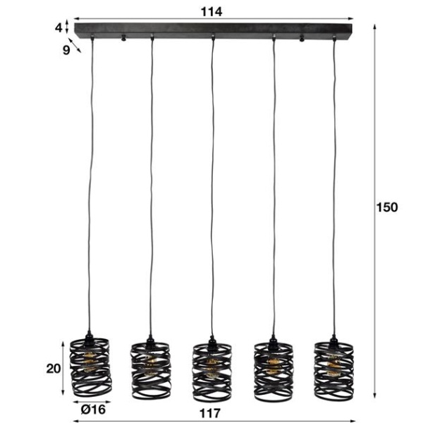 Hanglamp 5x 17 spindle / Slate grey