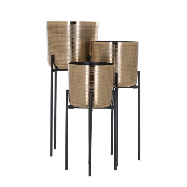 Bloempot Kyara set van 3 (Black/gold)