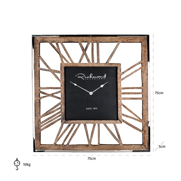 Klok Everson metaal vierkant (Brown)