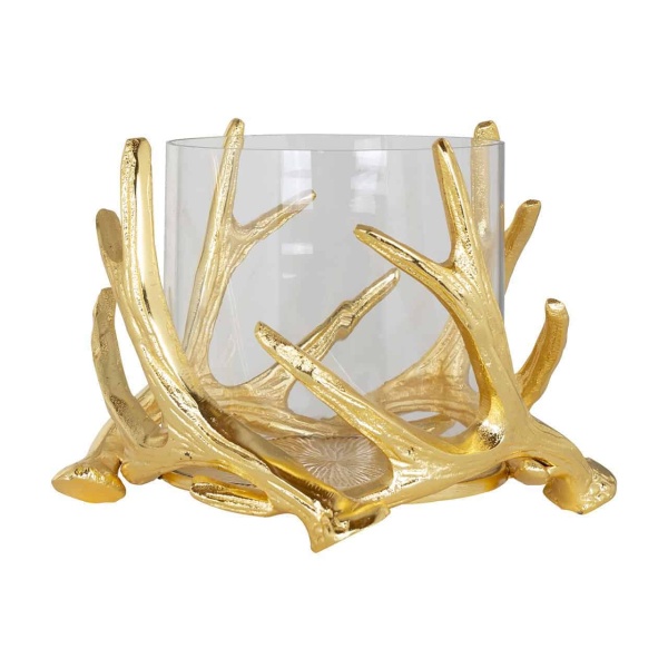 Windlicht Harvey goud met klein gewei (Gold)