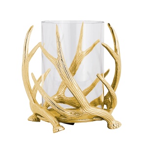 Windlicht Holly goud met groot gewei (Gold)