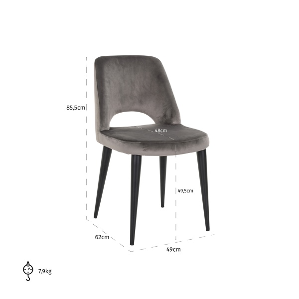 Stoel Tabitha feather stone / stone velvet fire retardant (Feather Velvet Stone HD001)
