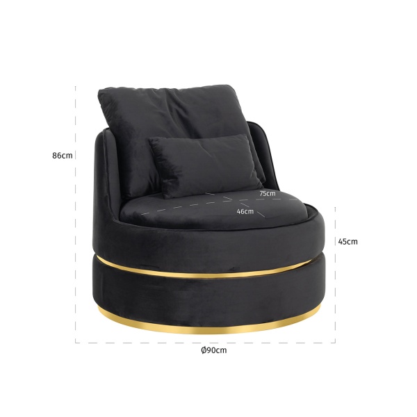 Fauteuil Kylie Antraciet velvet / gold (Quartz Antraciet 801)