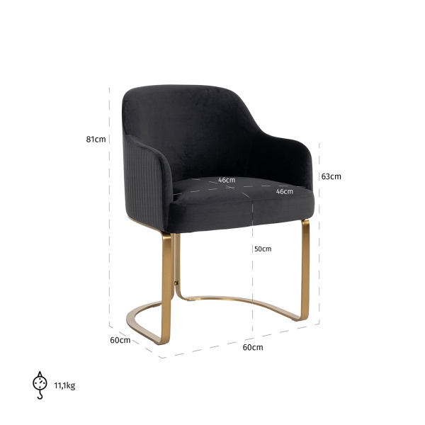 Stoel Hadley Antraciet velvet / Brushed gold (Quartz Antraciet 801)