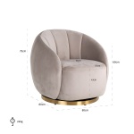 Draaifauteuil Jago Khaki Velvet / Brushed gold (Quartz Khaki 903)