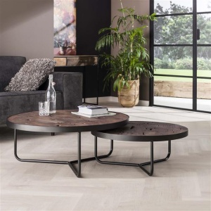 Salontafel 90 set/2 / Massief acacia vintage bruin