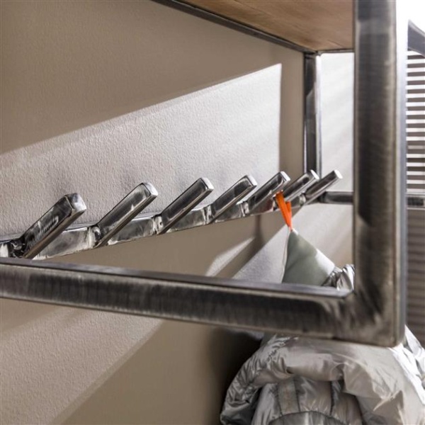 Kapstok grained 7 haken met roede en hoedenplank / Robuust hardhout