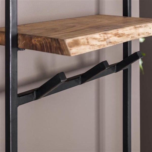 Kapstok air solid hoog 6 haken hoedenplank / Massief acacia naturel