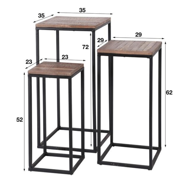 Bloemenzuil Teca set/3 vierkant buisframe / Teakhout greywash