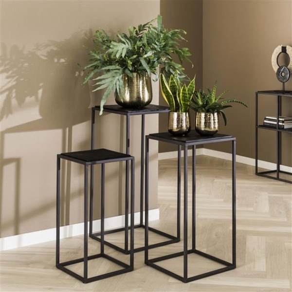 Bloemenzuil set/3 Teca black / Teakhout zwart