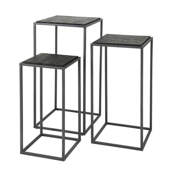Bloemenzuil set/3 Teca black / Teakhout zwart