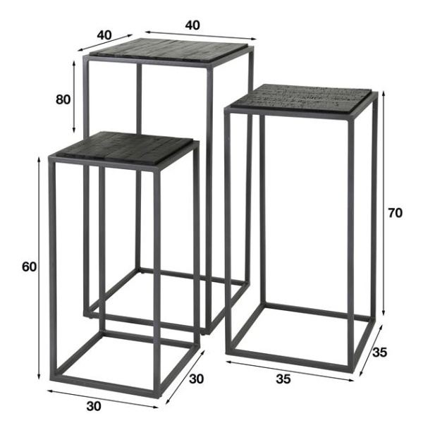 Bloemenzuil set/3 Teca black / Teakhout zwart