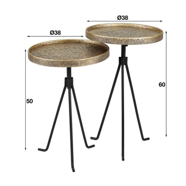 Bijzettafel set/2 rond metallic / Brons antiek