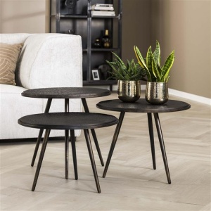 Salontafel set/3 rond metallic / Grijs
