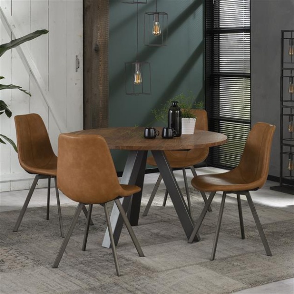 Stoel zig-zag plat frame / Saddle PU cowhide bruin