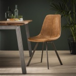 Stoel zig-zag plat frame / Saddle PU cowhide bruin