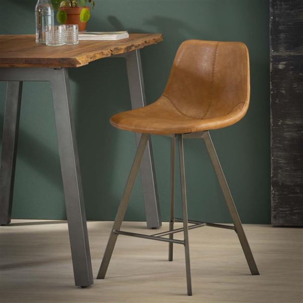 Barstoel zig-zag plat frame / Saddle PU cowhide bruin